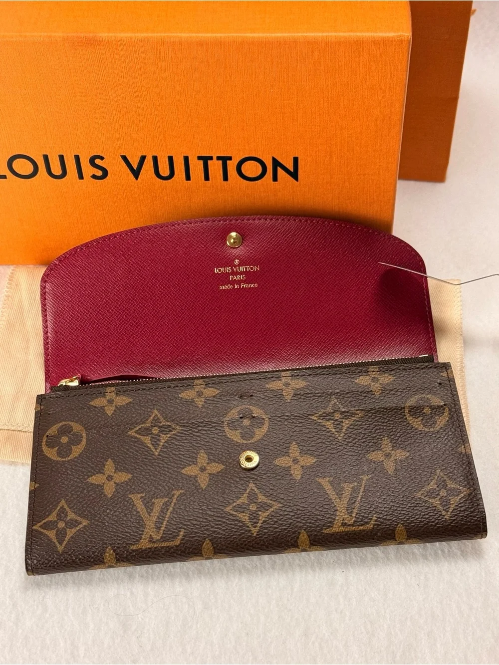 Louis Vuitton Emilie Wallet M60697 Monogram Fuchsia Full Set Receipt